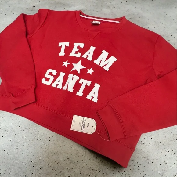 Exist Sweatshirt Team Santa Christmas Cropped Pullover Red Size Large NEW - Picture 3 of 11